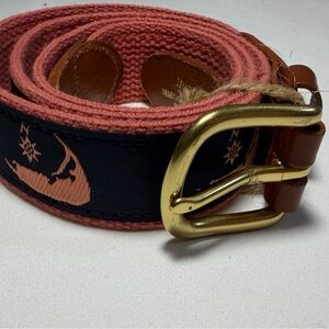 Nantucket Red Island Compass Belt Brass Ribbon Canvas Sz 40 Leather Man NWOT